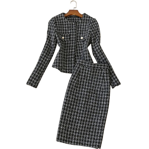women Tweed suits tops skirts 2 piece sets women woolen coat and skirts sets