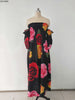 women elegant tunic high waist elastic chiffon floral print off shoulder maxi dress bohemian beach long dresses vestidos GL268