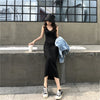 women knit strap long dress 4659#
