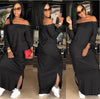 women off shoulder slash neck split side slim long maxi dress vestidos CX009
