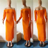 women off shoulder slash neck split side slim long maxi dress vestidos CX009