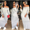 women off shoulder slash neck split side slim long maxi dress vestidos CX009