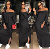 women off shoulder slash neck split side slim long maxi dress vestidos CX009