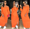 women off shoulder slash neck split side slim long maxi dress vestidos CX009