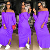 women off shoulder slash neck split side slim long maxi dress vestidos CX009