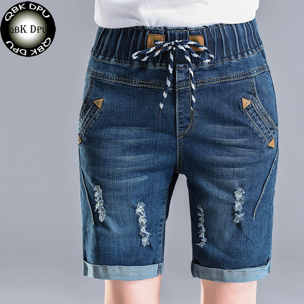 women's big size denim micro shorts for casual straight beach short jeans feminino elastic waist plus size denim short pants