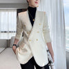 women's french graceful tweed blazer korean spring autumn office lady graceful V-Neck double button suit coat slim coats female