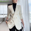 women's french graceful tweed blazer korean spring autumn office lady graceful V-Neck double button suit coat slim coats female