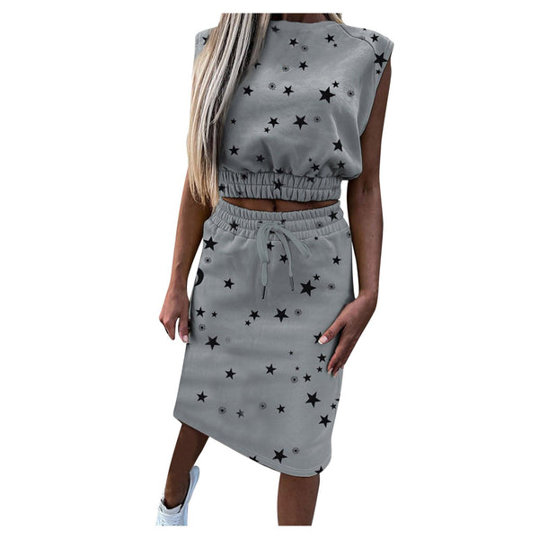 women's skirt 2022 Two-Piece Suit Set Women Solid Top Printing Slit Beach Long Maxi Skirt cropped blazer Summer streetwear юбка