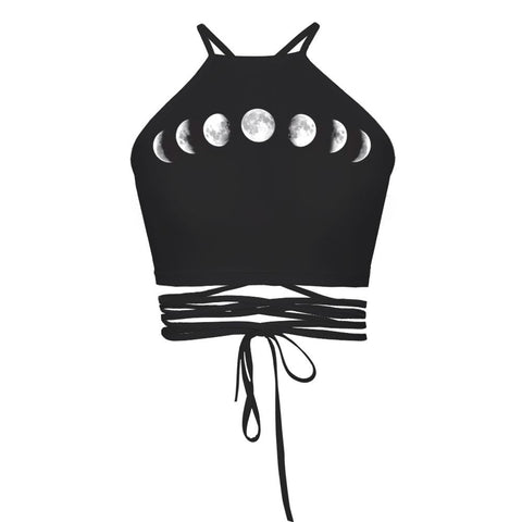 women sexy elastic halter bandage top Changes in printing the moon sleeveless backless drop shipping