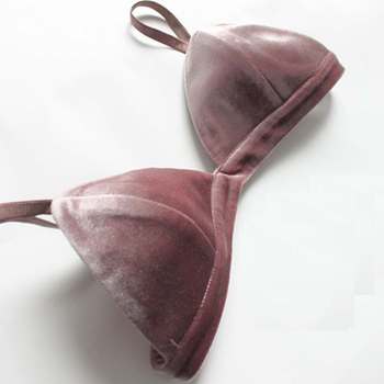 Women Sexy Camisole V-neck Backless Elastic Underbust Velvet Bra Tops Black Smoke pink color BR04900D
