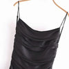 xikom 2022 Summer Elegant Women Vintage Satin Folds Black V-Neck Dress Female Slim Backless Casual long Dresses
