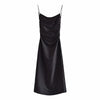 xikom 2022 Summer Elegant Women Vintage Satin Folds Black V-Neck Dress Female Slim Backless Casual long Dresses