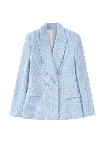 xikom Women Blazers 2023 Tweed Jacket Women Clothing Blue Office Wear Female Blazer Mujer
