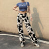 y2k Printed jeans women 2022 women's trousers black and white contrast color cow pattern drape straight-leg pants