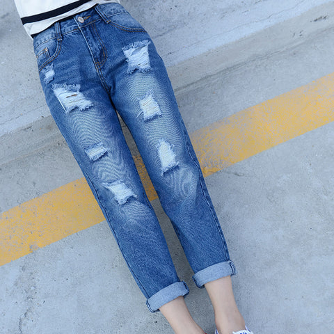 Boyfriend Jeans for Women Harem Pants Denim Light Blue Women's Jeans Ripped Loose Trousers High Waist Jeans Woman